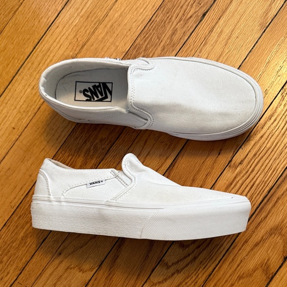 Vans Shoes - white vans classic slip-on platform sneakers - womens 7.5
